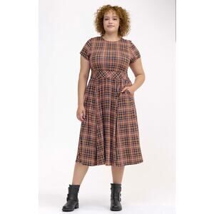 NWT! Torrid Midi Dress Plaid Rootbeer Brown Studio Ponte Knit 4X
